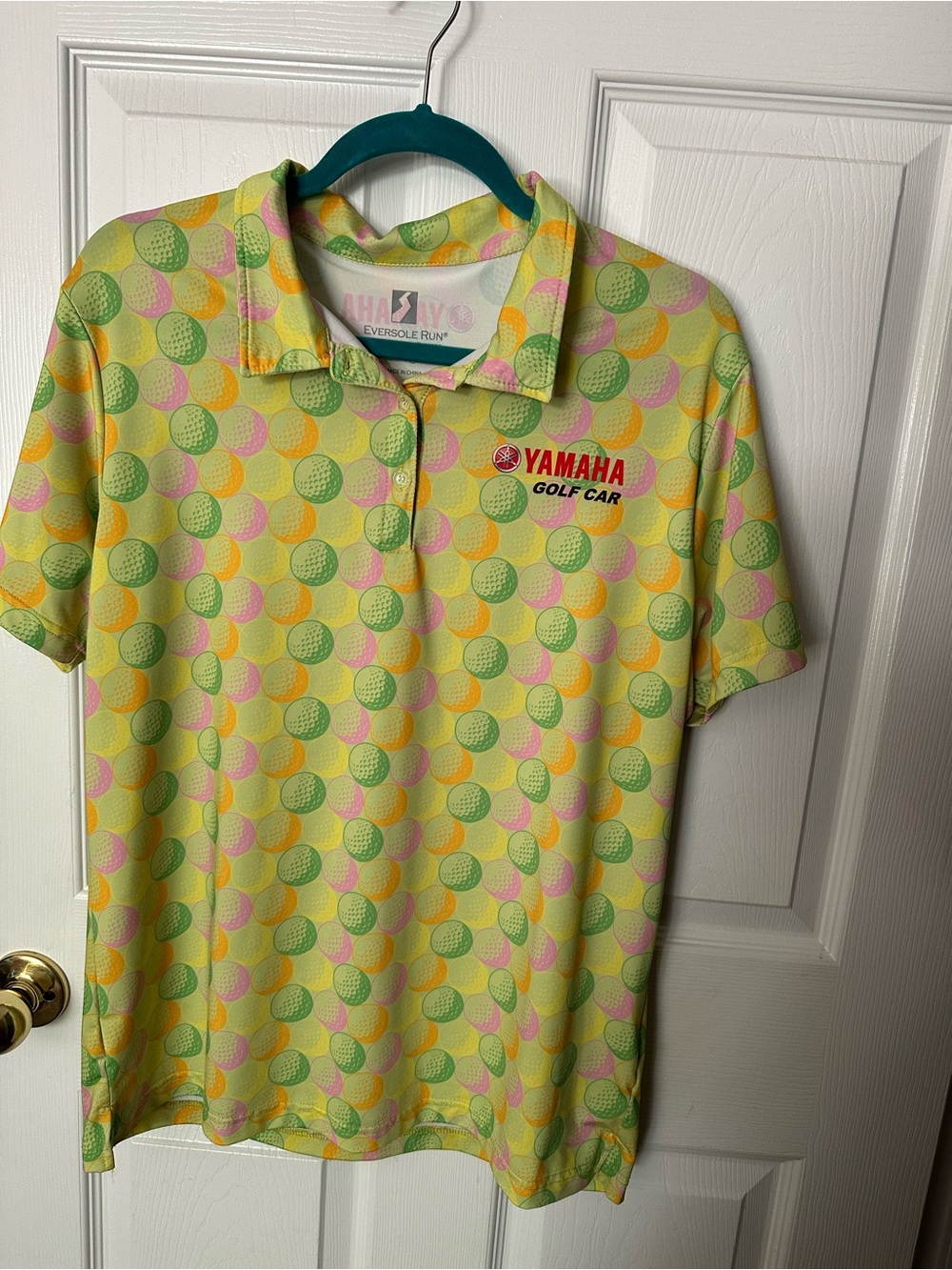 Yamaha Golf Polo with Teal Trim and Pastel Print
